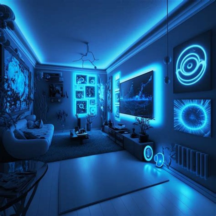 Google Home with blue lighting behind it